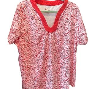 🐞Woman's red and white plus‎ size short sleeve top